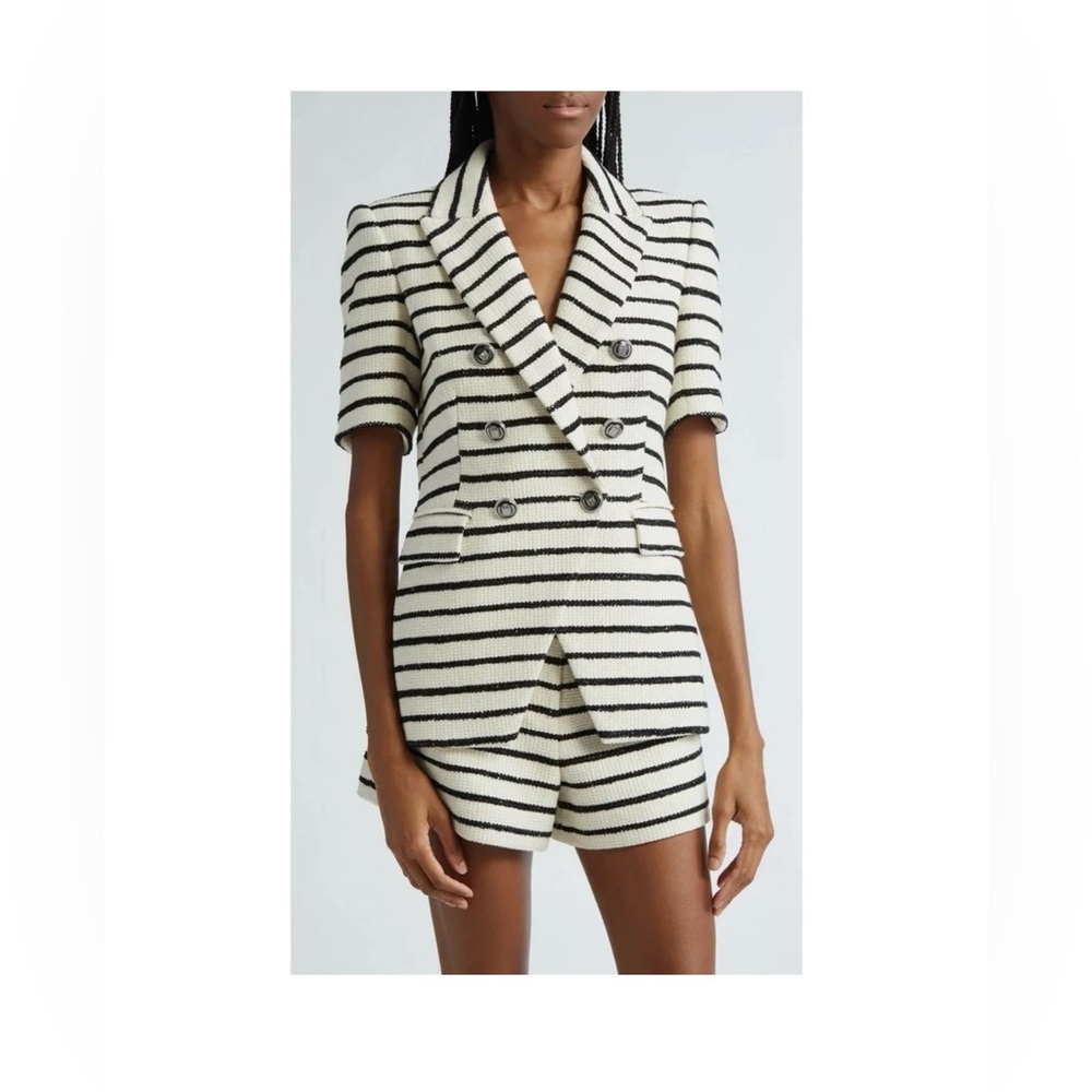 Veronica Beard Jenny Blazer Stripe Short Sleeve Cotton Blend Dickey Jacket sz 6 - Picture 2 of 16